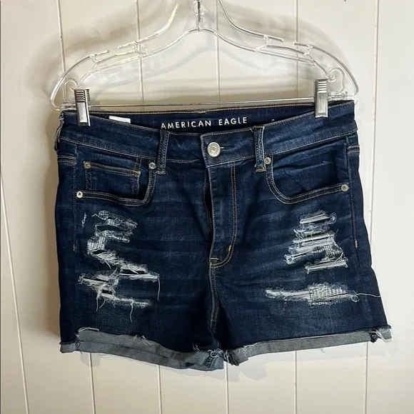 American Eagle Outfitters Women's Ripped Jean Shorts - Dark Blue - Picture 1 of 3